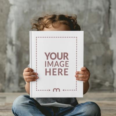 Children Book Cover Mockup Held by Small Kid