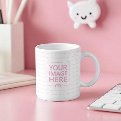 Coffee Mug Mockup on Kawaii Tech Desk for Gamer Merchandise