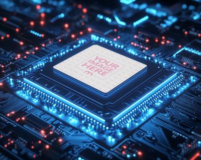 Cyberpunk Themed AI Processor Chip Mockup for Tech Branding