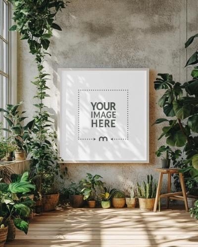Frame Mockup with Indoor Plants for Nature-Inspired Poster Showcase