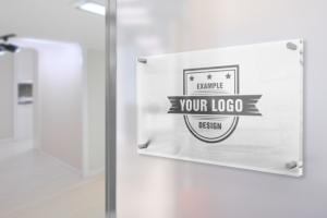 Glass Sign on Office Wall Mockup