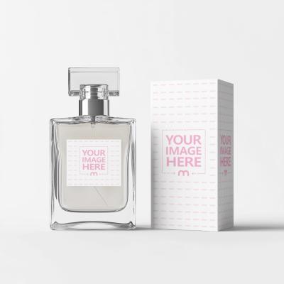 Perfume Bottle Label and Package Mockup on Isolated White Background
