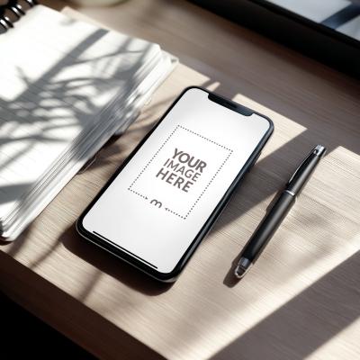 Smartphone Screen Mockup on Desk for App Presentation