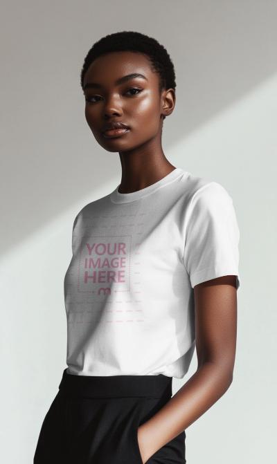 T-Shirt Mockup on Woman Black Model for Clothing Design