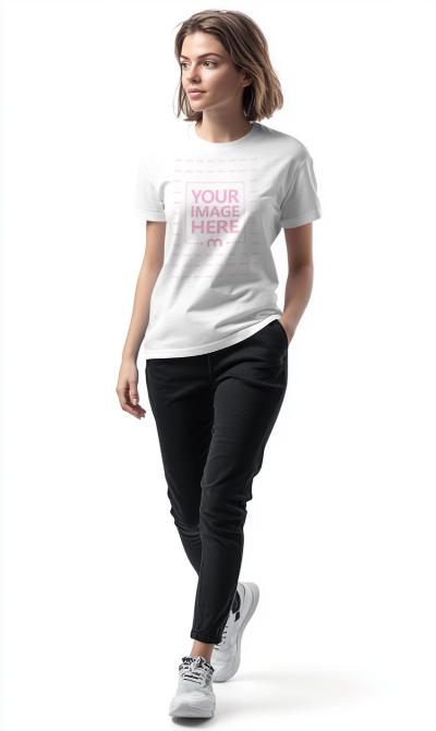 T-Shirt Mockup on Woman for Streetwear Collection Look