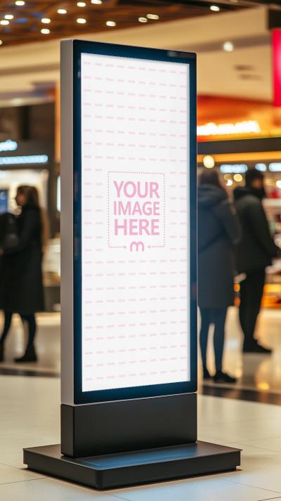 Touchscreen Kiosk Mockup in Mall for Digital Branding and Advertising