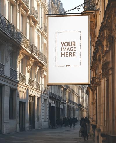 Vertical City Billboard Mockup for Classic Old Pedestrian Walkway