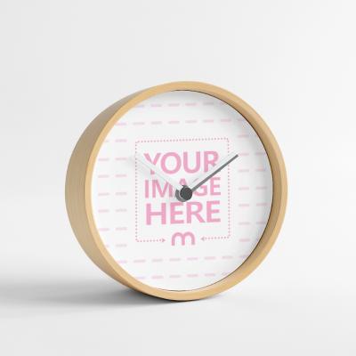 Wooden Tabletop Clock Mockup for Vintage Interior Product Display